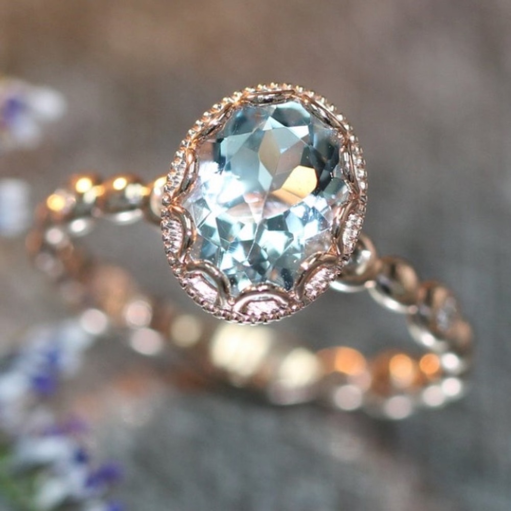 Aquamarine and Rose Gold engagement ring